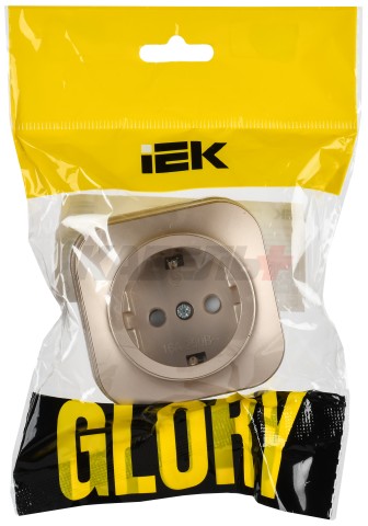 GLORY Розетка 1-местная для открытой установки с заземлением с защитными шторками 16А РСш20-3-ХШм шампань матовый IEK