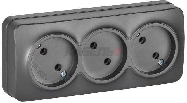 GLORY Розетка 3-местная для открытой установки без заземления без защитных шторок 10А РС23-2-ХСм сталь матовый IEK