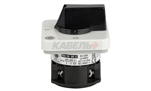Переключатель BS 16 06 U, 2P, 20A, тип 0-1 (90°), 2NO на 1, 2.5kW(230VAC по АС-23), на дверь, фронт IP40