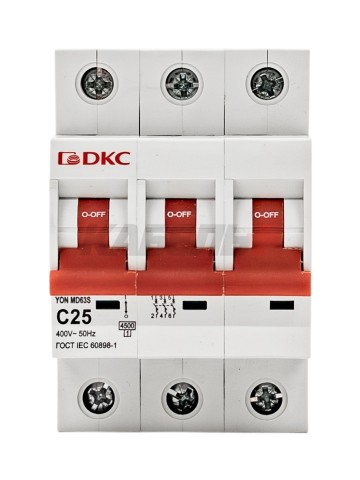 Автоматический выключатель YON max типа MD63S, 4,5кА, 3 полюса, хар-ка C, 25А DKC
