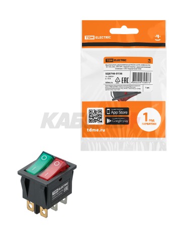 KCD3-221N 250В AC/DC, 1P, 15А, (6с), ON-OFF, черный корпус, красная/зеленая клавиша, LED TDM