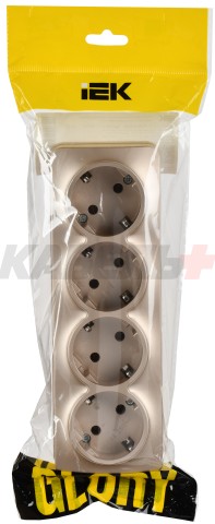 GLORY Розетка 4-местная для открытой установки с заземлением без защитных шторок 16А РС24-3-ХШм шампань матовый IEK