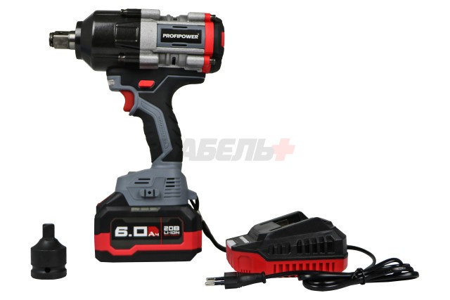 Аккумуляторный бесщеточный ударный гайковерт ProfiPower T-1200N (Li-ion-1шт, 6.0Ач, 1200Нм, переходник 3/4"-1/2", З/У, в кейсе)