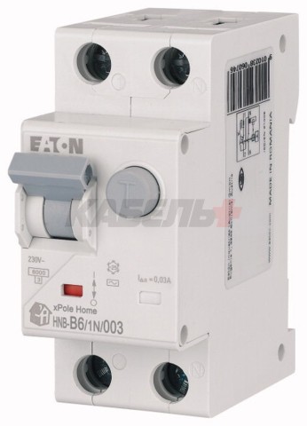 Дифф. авт. выключатель HNB-B6/1N/003, 1P+N, 6A, хар-ка B, 6kA, 30mA, тип AC, 2M