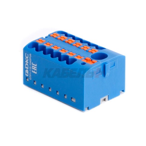 Блок распределительный, зажим push-in, 1 ввод 6 кв.мм, 12 точек подключения 2,5 кв.мм, синий DKC