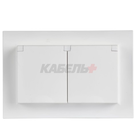 BRITE Розетка 2-местная с заземлением с защитными шторками и крышкой 16А в сборе IP44 РСбш12-3-44-БрАБ арктический белый IEK