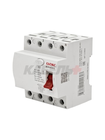 Устройство защитного отключения УЗО ВДТ YON MAX MDL100, 4P, 30mA, 40A, тип АС DKC