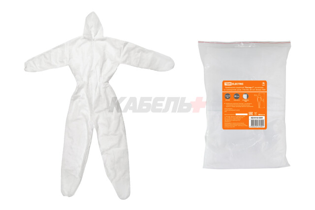 Комбинезон защитный "Каспер-1", на молнии и с капюшоном, разм. 170х160, 30 г/м2, белый, TDM