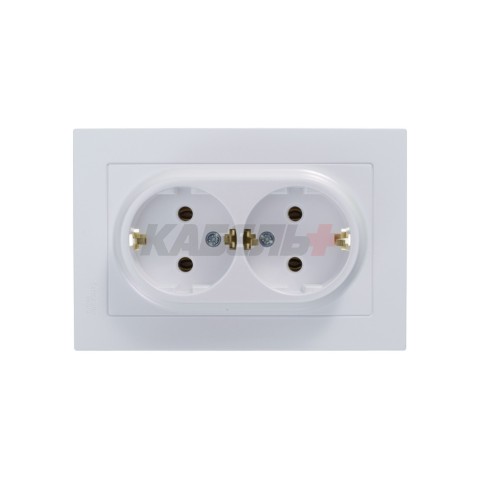 ATLASDESIGN РОЗЕТКА двойная с заземлением без шторок, 16А, в сборе, ЖЕМЧУГ