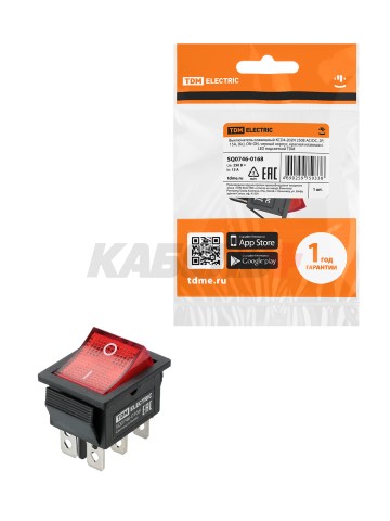 KCD4-202N 250В AC/DC, 2P, 15А, (6с), ON-ON, черный корпус, красная клавиша, LED TDM