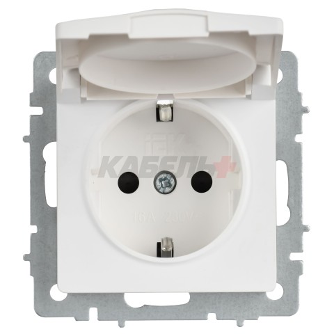 BRITE Розетка 1-местная с заземлением с защитными шторками и крышкой 16А IP20 РСбш10-3-БрАБ арктический белый IEK