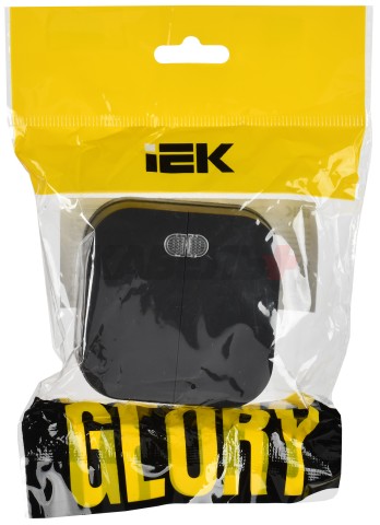 GLORY Выключатель 2-клавишный для открытой установки с индикацией 10А ВС20-2-1-ХЧм черный матовый IEK