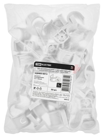 Крепеж-скоба для трубы 25 мм односторонняя для прямого монтажа (50 шт.) белая TDM