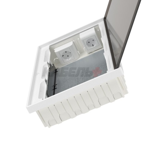Щиток 36 мод встраиваемый слаботочный FRAME, белый, с тонированной дверцей, с монтажной платой, в комплекте с 2 розетками Viva (арт. 45005) и 2 коробками PDD (арт. 10033) DKC