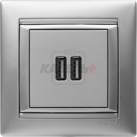 VALENA Розетка USB A+A 15Вт алюминий