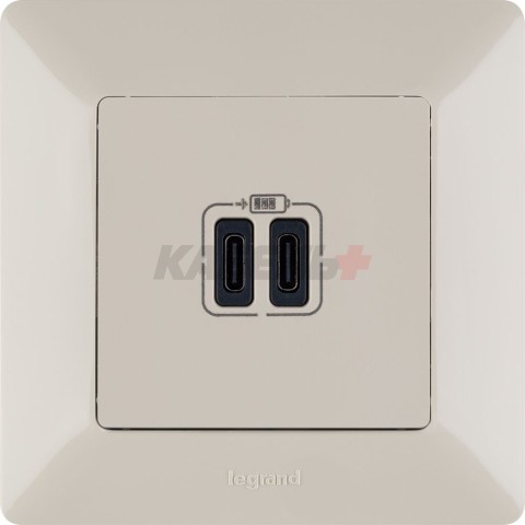 Valena Life - Зарядное устройство 2xUSB Type C+C, 3000мА, слоновая кость (инд. упаковка)