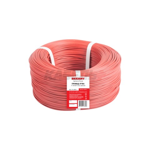 Провод ПГВА 1х1,00мм², Cu, красный, бухта 200м REXANT