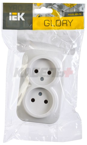 GLORY Розетка 2-местная для открытой установки без заземления без защитных шторок 10А РС22-2-ХБ белый IEK