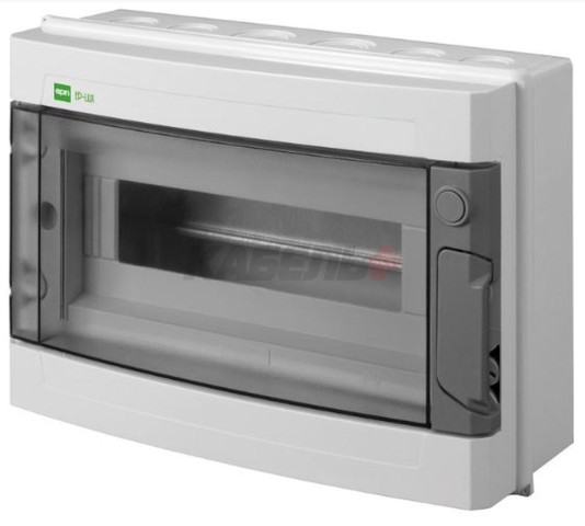 Щит навесной EP-LUX 1x12M, N/PE 2x 6x16+3x10mm2, дымчатая пласт. дверь, светло-серый RAL7035, 214x303x118mm, IP65