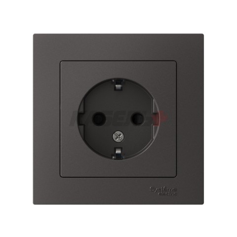 ATLASDESIGN РОЗЕТКА с заземлением со шторками, 16А, в сборе, БАЗАЛЬТ