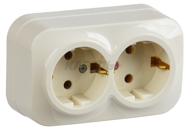 GLORY Розетка 2-местная для открытой установки с заземлением без защитных шторок 16А РС22-3-ХК кремовый IEK