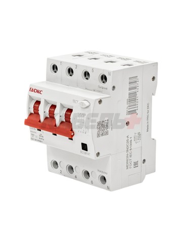 Дифавтомат YON max типа MDR, 3P+N, 30mA, 25A, хар-ка C, 6kA, тип A DKC