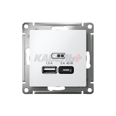 ATLASDESIGN USB РОЗЕТКА A + тип-C 45Вт высокоскор.заряд. QC, PD, механизм, БЕЛЫЙ