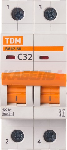 Автоматический выключатель ВА47-60 2Р 32А 6кА х-ка С TDM