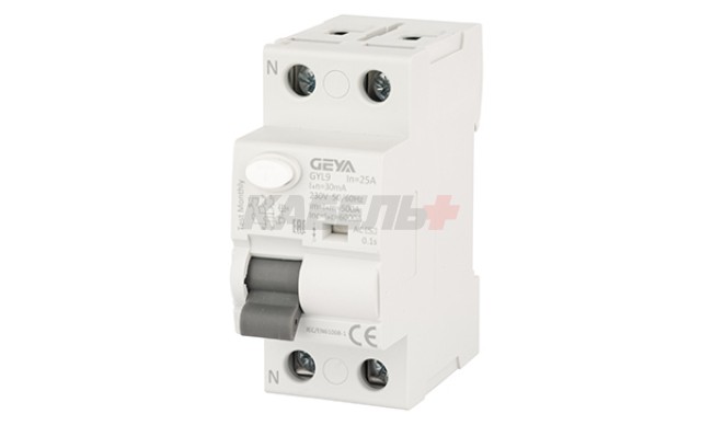 УЗО GYL9-2P-25A-30mA, 2P, 25A, 6 kA, 30mA, тип AC, 2M