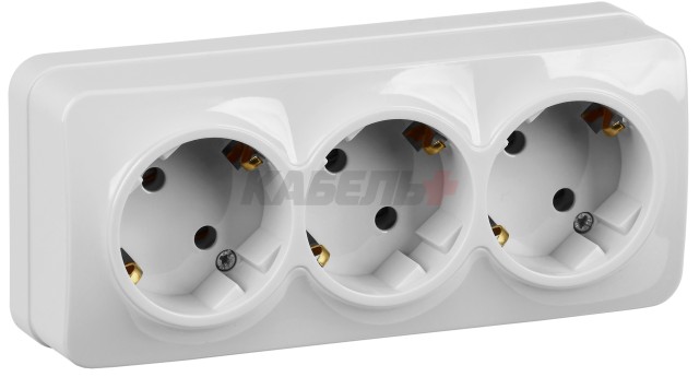 GLORY Розетка 3-местная для открытой установки с заземлением без защитных шторок 16А РС23-3-ХБ белый IEK