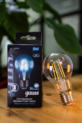 Лампа Gauss Filament А60 8W 780lm 4100К Е27 LED
