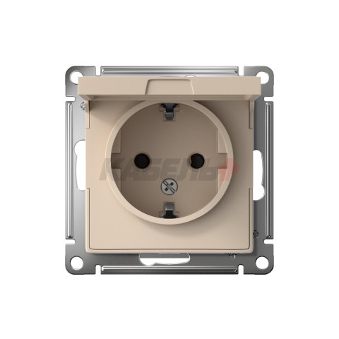 ATLASDESIGN РОЗЕТКА с заземлением со шторками с крышкой, 16А, IP20, механизм, ПЕСОЧНЫЙ