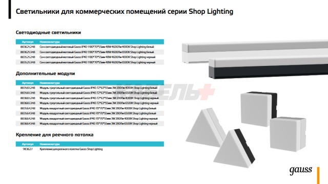 Св-к светодиодный матовый Gauss IP40 1180*70*55мм 48W 4600Лм 6500K Shop Lighting белый 1/12