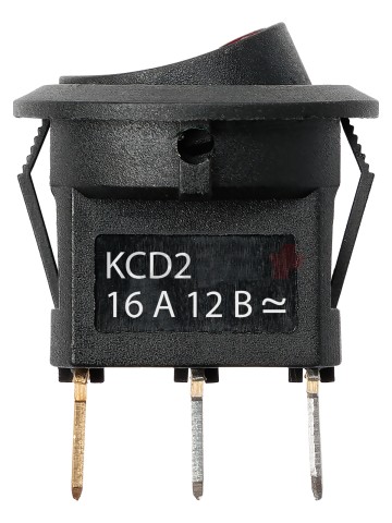 KCD2-101N-2 12В AC/DC, 1P, 16А, (3с), ON-OFF, черный с красной точечной LED подсветкой TDM