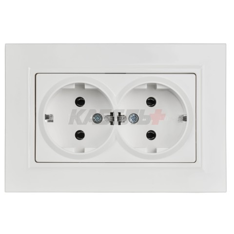 BRITE Розетка 2-местная с заземлением без защитных шторок плоская 16А в сборе РСПл12-3-БрБ белый IEK
