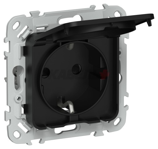 FLITE Розетка с заземлением с защитными шторками и крышкой 16А IP44 РСшкр11-0-44-ФлЧ черный IEK