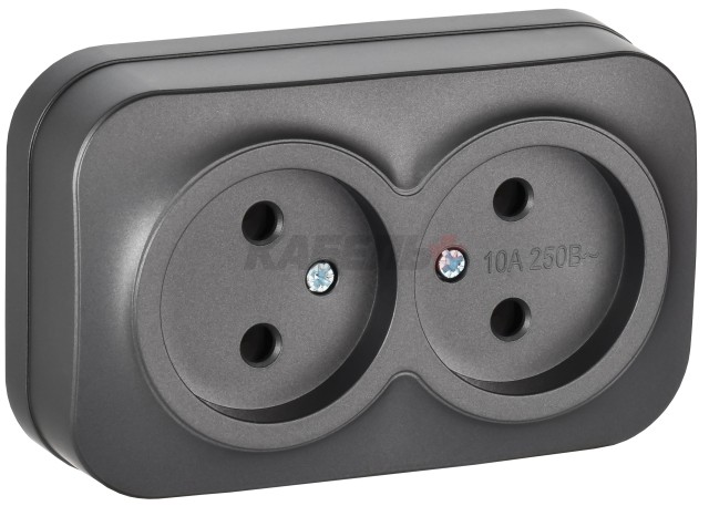 GLORY Розетка 2-местная для открытой установки без заземления без защитных шторок 10А РС22-2-ХСм сталь матовый IEK