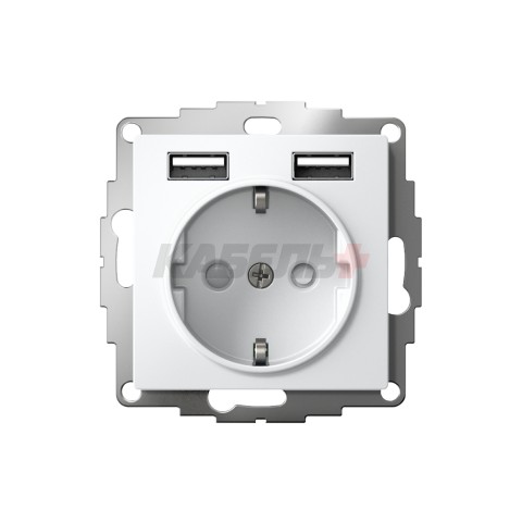 ATLASDESIGN РОЗЕТКА 16А c 2 USB A+A, 5В/2,4А, 2х5В/1,2А, механизм, БЕЛЫЙ