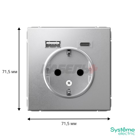 ARTGALLERY РОЗЕТКА 16А с 2 USB A+C, 5В/2,4А/3,0А, 2х5В/1,5А, механизм, АЛЮМИНИЙ