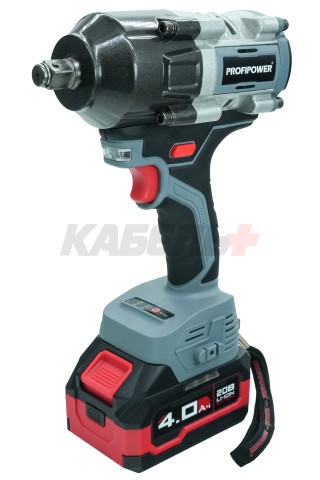 Аккумуляторный бесщеточный ударный гайковерт E0186 PROFIPOWER T-900N (20В, Li-ion-1шт, 4.0Ач, 900Нм, ударные головки 17/19/21мм, З/У, в кейсе)