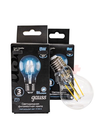 Лампа Gauss Filament А60 8W 780lm 4100К Е27 LED