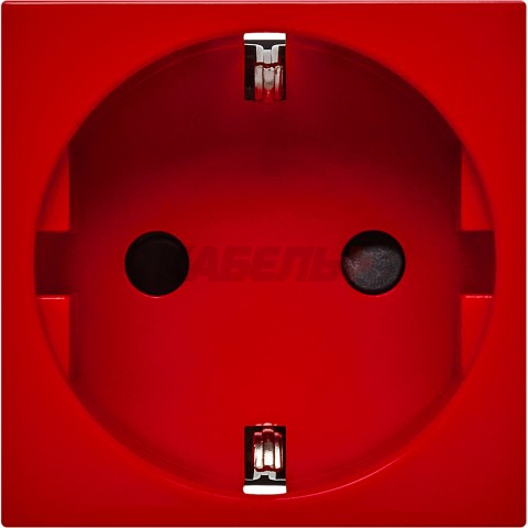 Розетка с заземляющим контактом защитной шторкой и винтовым зажимом (2 модуля) красная