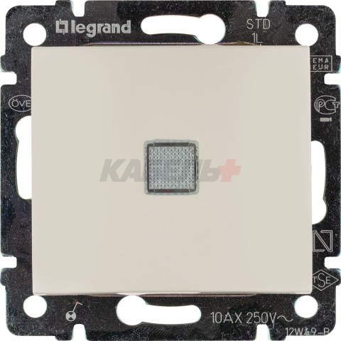 VALENA Выключатель 1-клавишный с подсветкой схема 1L 10А безвинтовое крепление слоновая кость