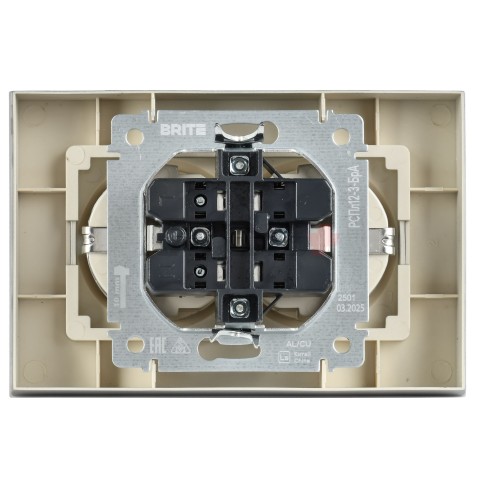 BRITE Розетка 2-местная с заземлением без защитных шторок плоская 16А в сборе РСПл12-3-БрА алюминий IEK