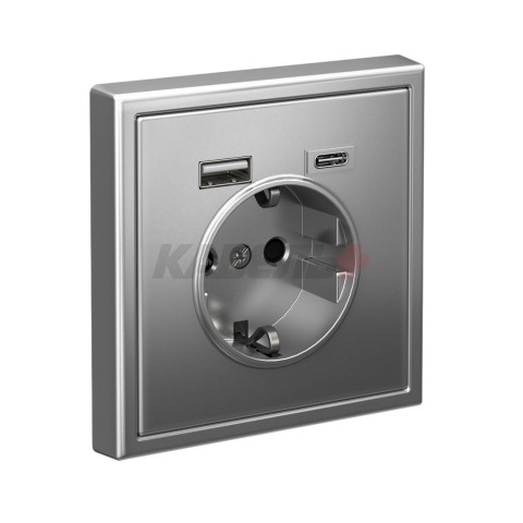 ARTGALLERY РОЗЕТКА 16А с 2 USB A+C, 5В/2,4А/3,0А, 2х5В/1,5А, механизм, СТАЛЬ