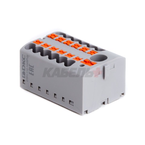 Блок распределительный, зажим push-in, 1 ввод 6 кв.мм, 12 точек подключения 2,5 кв.мм, серый DKC