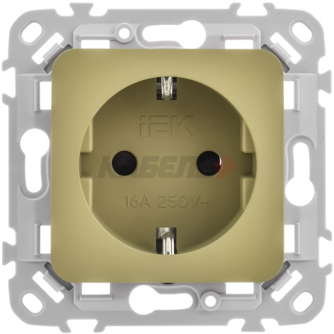 FLITE Розетка с заземлением с защитными шторками безвинтовое крепление 16А РСш11-1-ФлО оливковый IEK