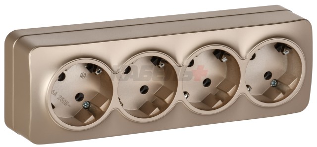 GLORY Розетка 4-местная для открытой установки с заземлением без защитных шторок 16А РС24-3-ХШм шампань матовый IEK