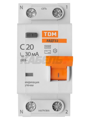 АВДТ 32 2P(1P+N) C20 30мА 4,5кА тип АС - Дифавтомат TDM