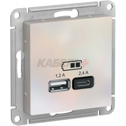 ATLASDESIGN USB РОЗЕТКА А+С, 5В/2,4А, 2х5В/1,2А, механизм, ЖЕМЧУГ